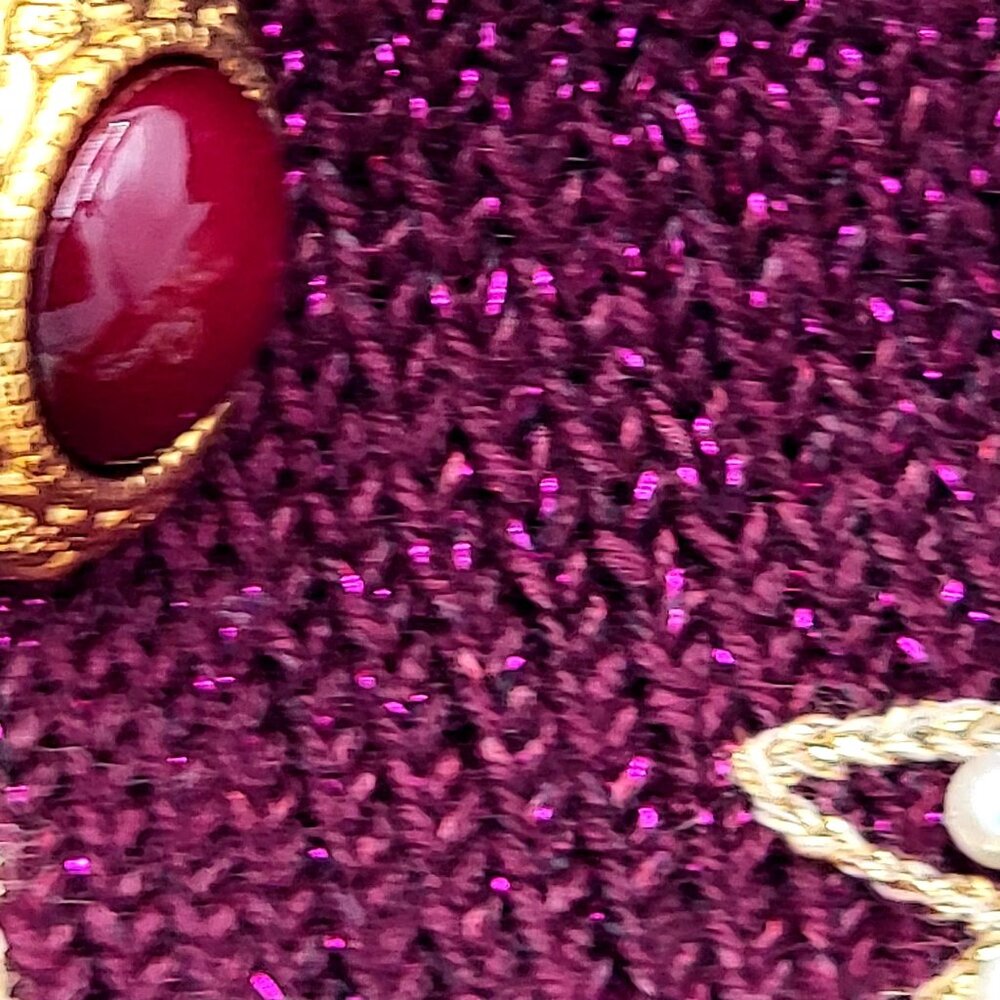 Vintage 90S Y2K Jaclyn Smith Petite Burgundy Cardigan Embroidery & Pearls Accent - Picture 12 of 14